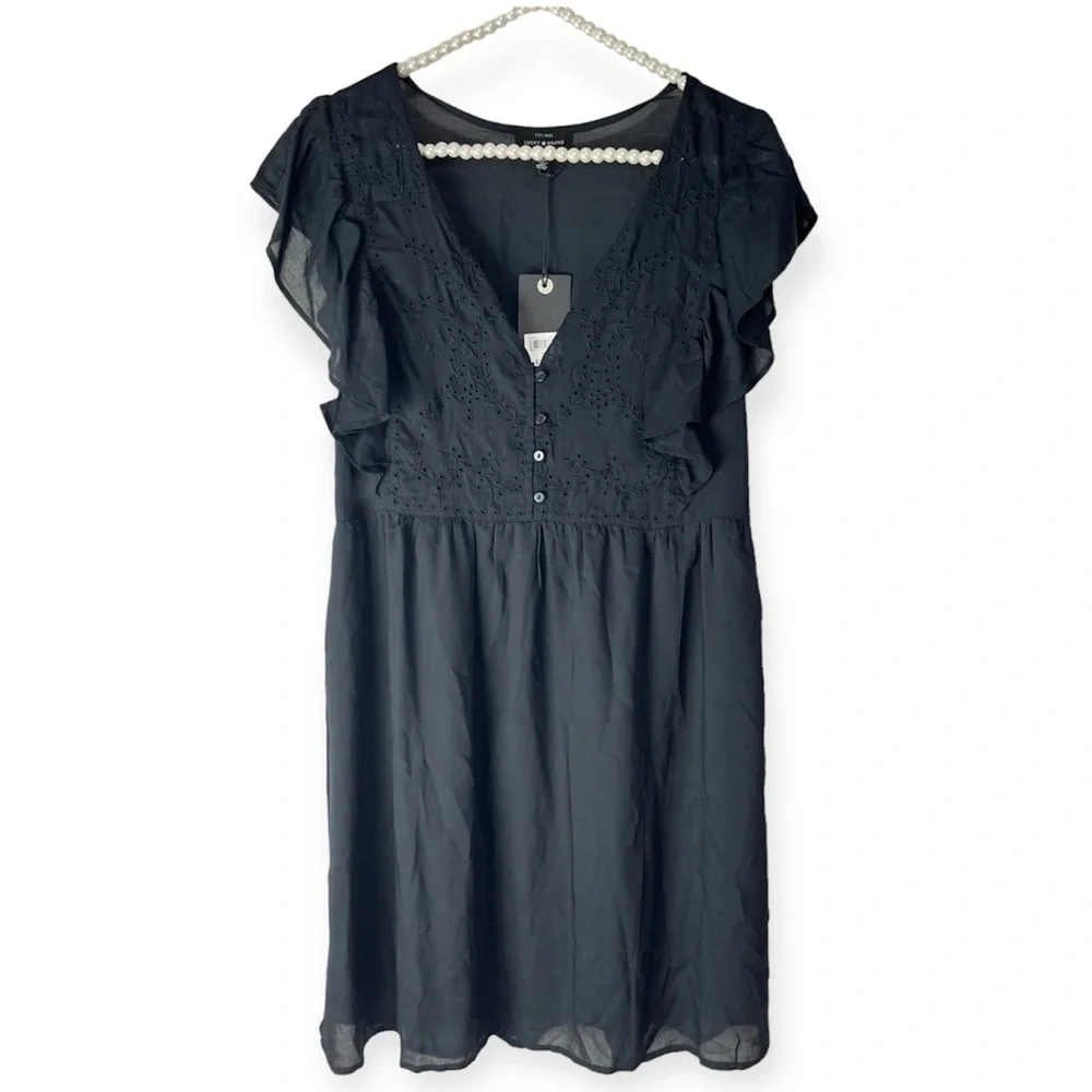 NWT Lucky Brand Isabella Embroidered Mini Black Dress Eyelet Cotton $90